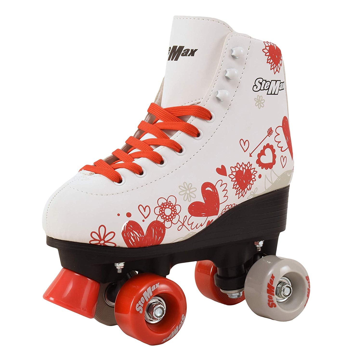 Quad Roller Skates for Girls and Women Size 4 Adult White and pink Heart Derby 