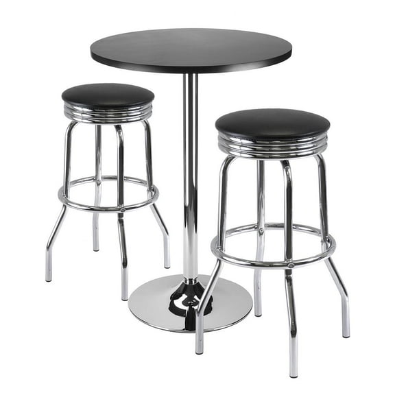 Winsome Wood Summit 3-Pc Pub Table and Swivel Stool Set, Black & Chrome