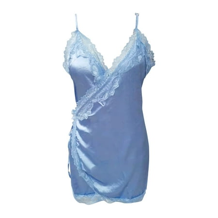 

Odeerbi Rollback Pajamas for Women Nightgowns Short Sleepshirts Lace Lingerie Erogenous Elegant Sling V-Neck Nightie Bandage Interest Nightdress Light Blue
