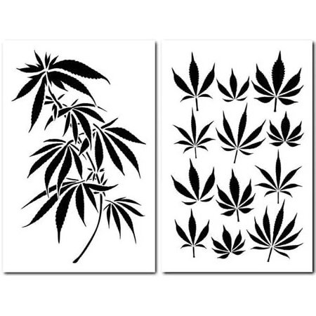2PK Painting Stencils Camouflage Airbrush Craft Cannabis Marijuana Leaf CAMO