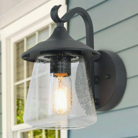 

LNC Outdoor Light Fixture Farmhouse Exterior Wall Lantern in Black with Textured Glass