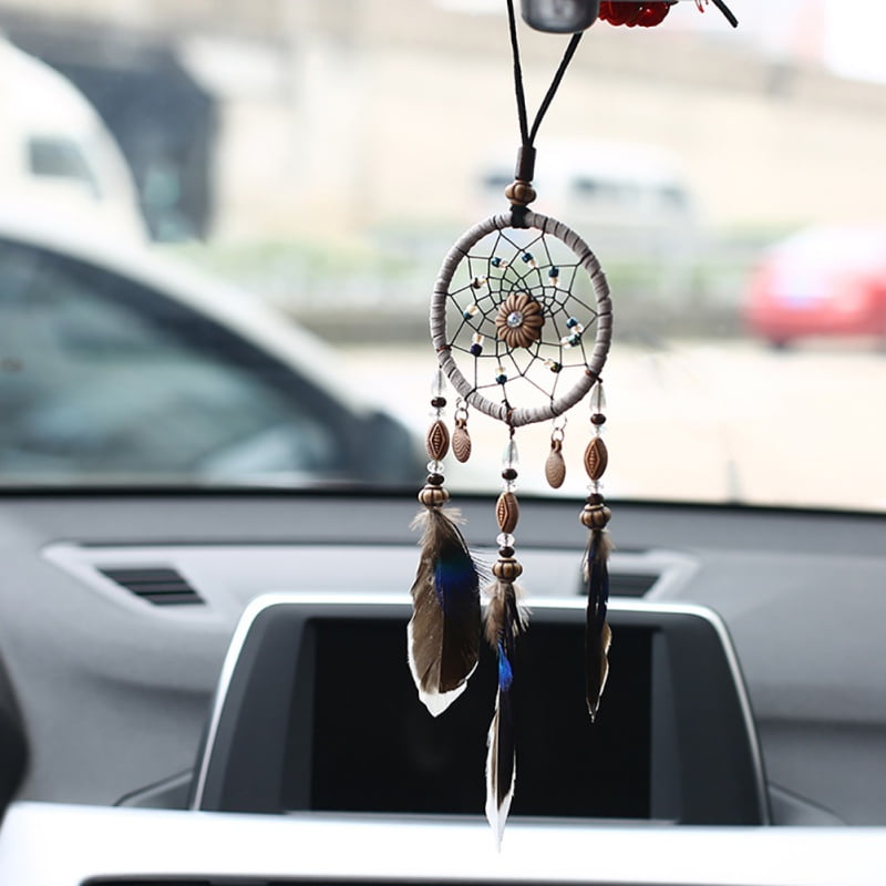 LIBERGA Small Dream Catcher for Car,Cute Heart-Shaped Dream Catchers Rear View Mirror Hanging Pendant Aesthetic Home Decoration Boho Ornament,Pink