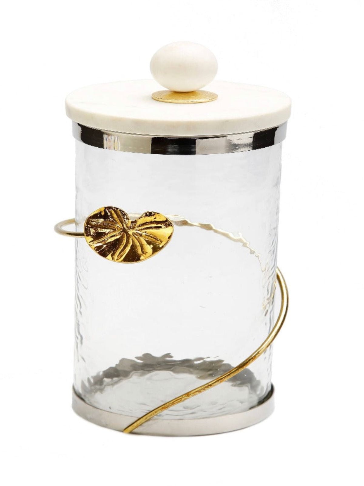 Glass Canister with Gold Heart Design and Silver Trim (3 Sizes