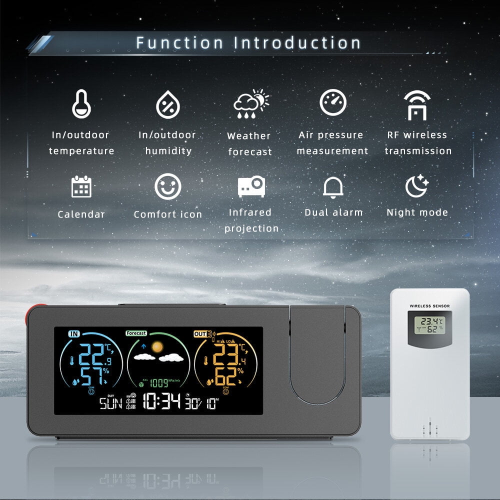 インテリア時計 WEATHER FORECAST RADIO CONTROLLED ZX3538 New Electronic Projection Clock Weather Station Weather