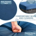thumbnail image 3 of 2 PCS Outdoor Patio Ottoman, All-Weather Grey Brown Wicker Rattan Outdoor Footstool Footrest Seat with Blue Cushion, 3 of 8