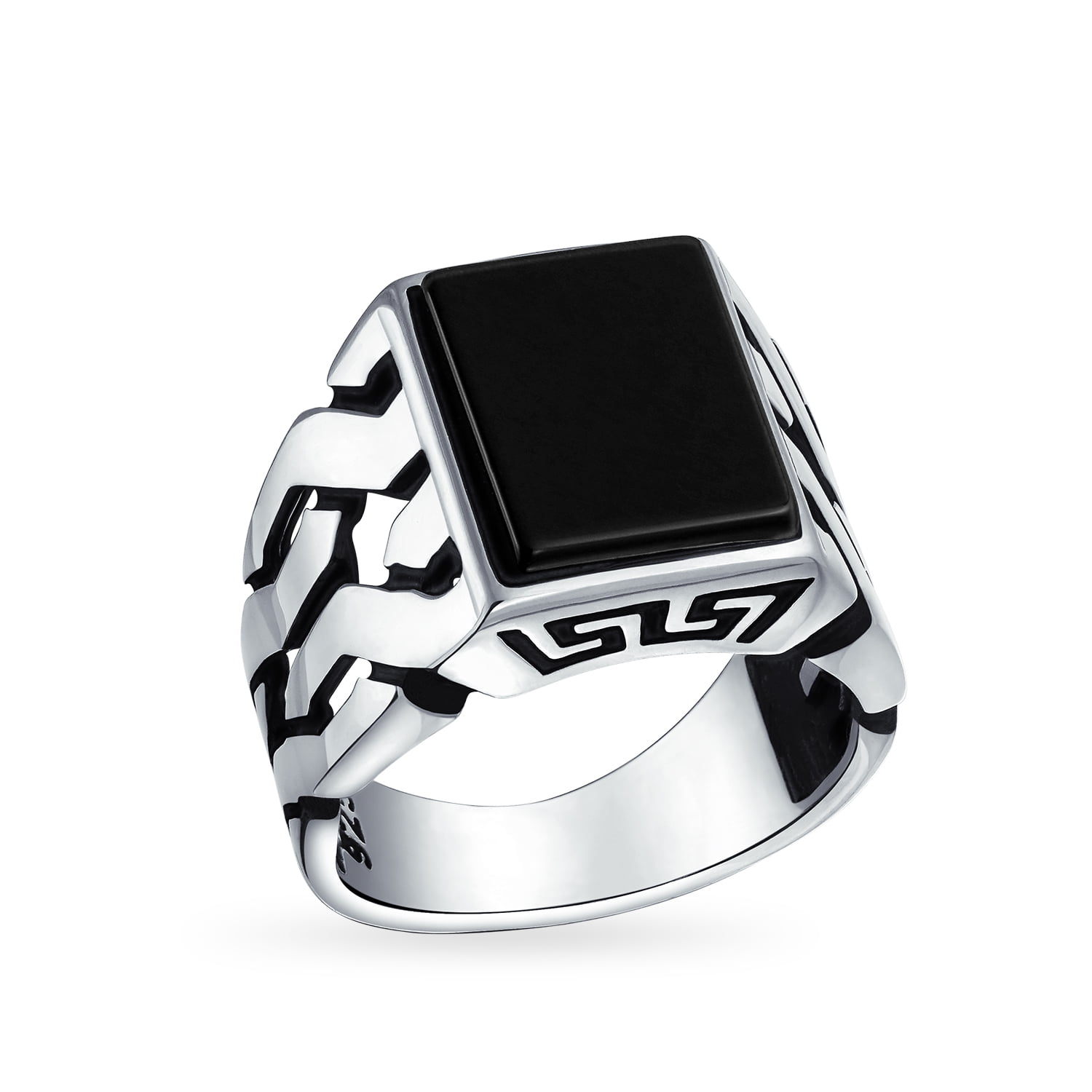 925 Sterling Silver Turkish Handmade Flat Onyx Stone Men's Luxury Ring All Sizes 