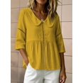 thumbnail image 5 of Women's Doll Collar Eyelet 3/4 Sleeve Peplum Blouse Yellow L, 5 of 7