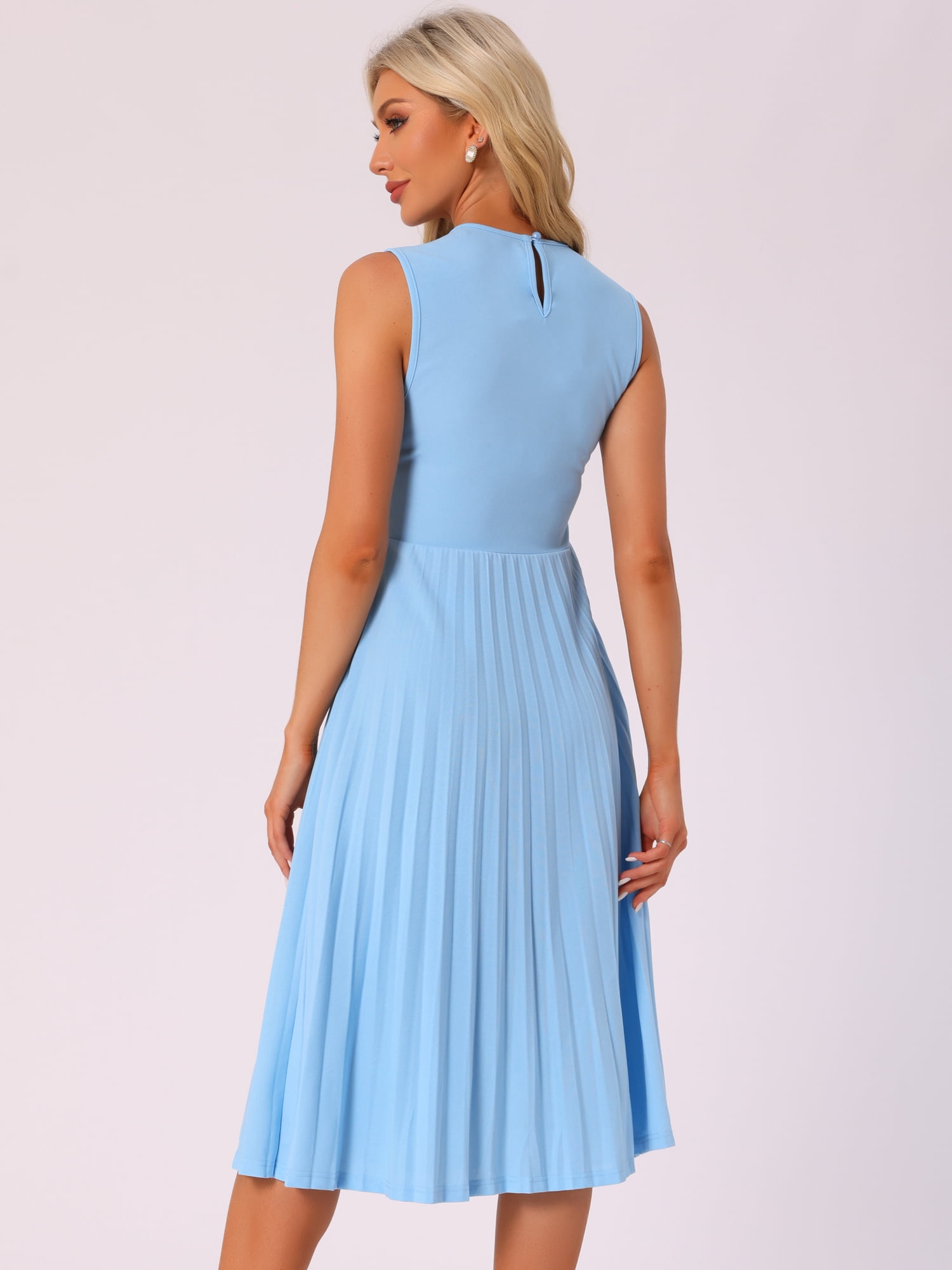 DARING DIVA Sleeveless Pleated Ruffle Hem Crew Neck Dress M Light Blue