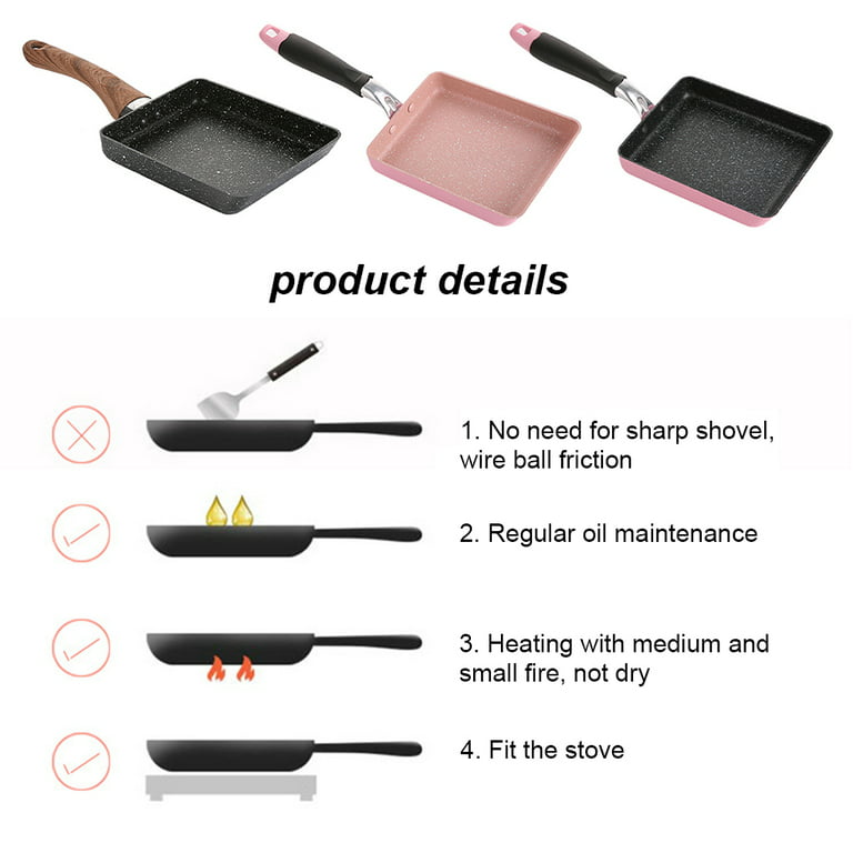 TureClos Frying Pan Stainless Steel Non-stick Frypan Square Kitchen Cooking  Skillet Cookware, Wood Grain Handle