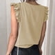 thumbnail image 5 of Blusa superior con cuello en V liso sin mangas con volantes de verano informal a la moda para mujer Pompotops  lopia998763, 5 of 9