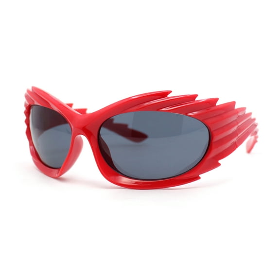 Hedgehog Fur Carving Retro Wrap Thick Temple Plastic Sunglasses Red - Black
