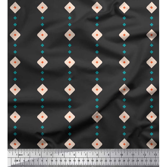 Soimoi Gray polyester Crepe Fabric Diamond Geometric Printed Craft Fabric by the Yard 42 Inch Wide