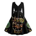 thumbnail image 5 of Women's Casual Dress Long Sleeve V-Neck New Year Printed Vintage Loose Fit Midi Dress for Spring Fall Holiday,Black,L, 5 of 6