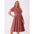 thumbnail image 4 of DARING DIVA Smocked Back Puff Short Sleeve Midi Dress XS Red, 4 of 5