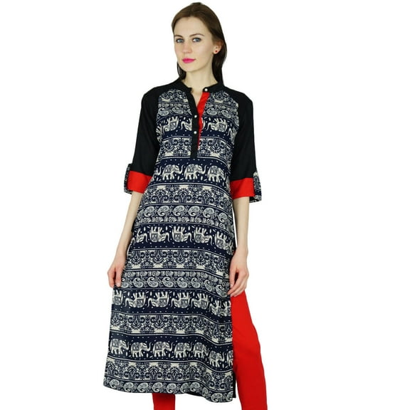 Bimba Women Rayon custom Kurta Short Kurti With 3/4 Sleeve Black Top Indian Formal Ethnic Blouse