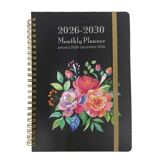 Floral Cover 2026-2030 Calendar Planner Notebook - Spiral Bound Schedule Organizer with Elegant Flower Design