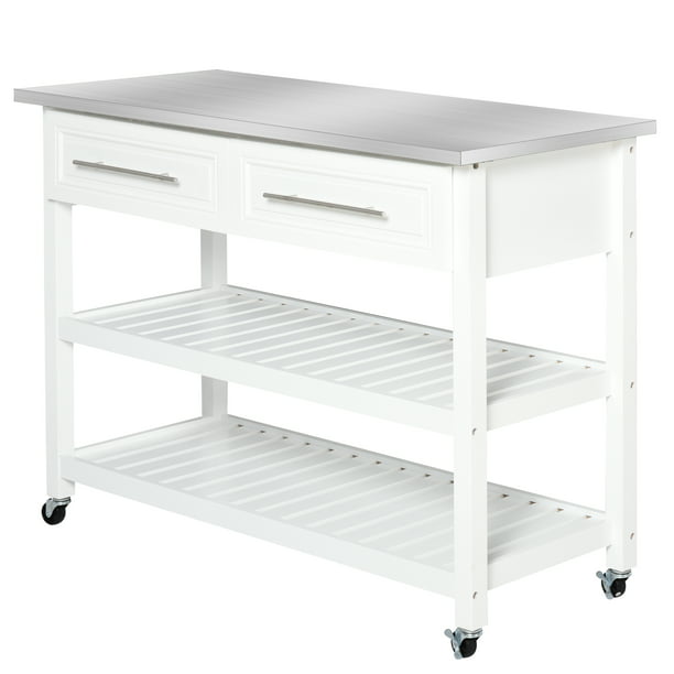 HOMCOM Rolling Kitchen Island Cart with Drawers, Shelves, and Stainless