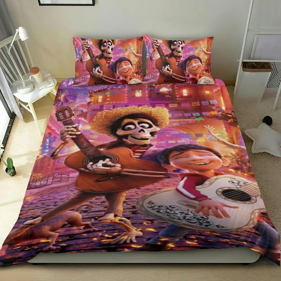 COCO Dream-themed Bed Sheet Set Three Piece Set Comfortable And Skin Friendly Unique Design Home Decor Gifts For Family Friends fans36x75Inches（90cm*190cm）