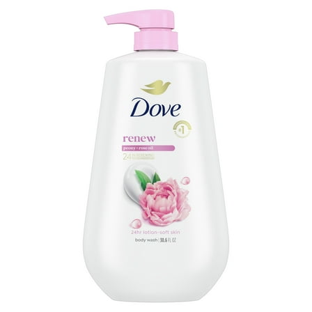 Dove Body Wash for Women Moisturizing Renew Peony & Rose Oil Cleanser All Skin, 30.6 oz with Pump