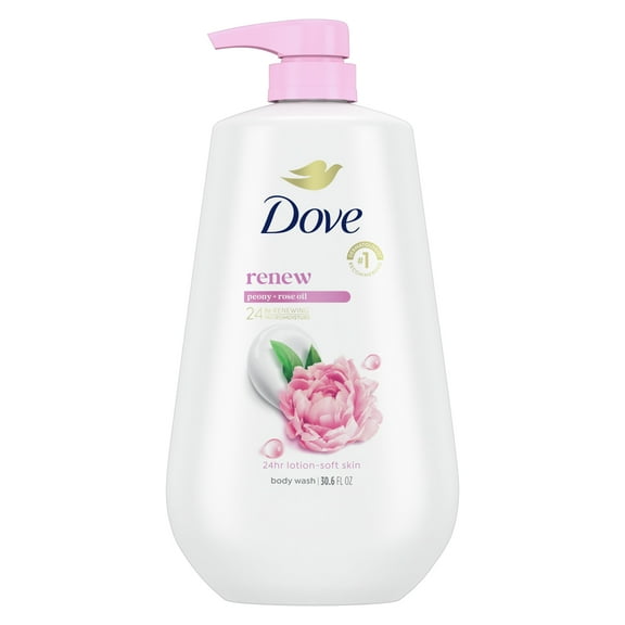 Dove Body Wash for Women Moisturizing Renew Peony & Rose Oil Cleanser All Skin, 30.6 oz with Pump