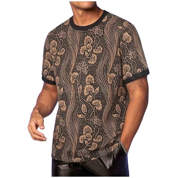 JTSRKL Mens Embroidered Jacquard T-shirts Patchwork Casual Loose Sporty Short Sleeve Crew Neck Tees Comfy Relaxed Daily Versatile Tops