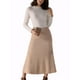 thumbnail image 5 of Falda midi de suéter elástica de cintura alta de punto acanalado para mujeres Inspire Chic, color marrón, 5 of 6