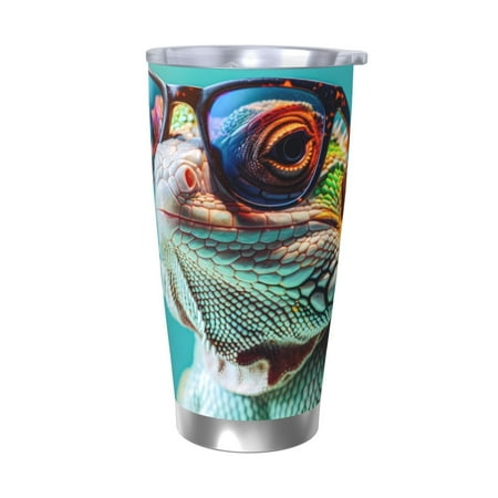 

Cauagu Stylish Sunglasses Iguana Pattern 20oz Tumbler Stainless Steel Vacuum Insulated Tumbler with Lid Insulated Coffee Mug Thermal Cup with Splash Proof Sliding Lid-Without Straw