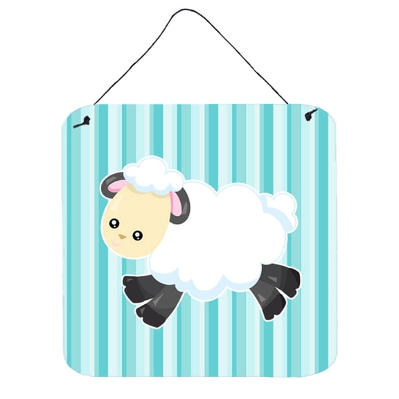 Sheep on Blue Stripes Wall or Door Hanging Prints