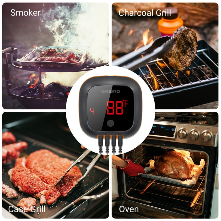 Inkbird Bluetooth Grill BBQ Meat Thermometer with 4 Probes Digital Wireless Grill  Thermometer, IBT-4XS, Timer, Alarm,150 ft Barbecue Cooking Kitchen Food  Meat Thermometer for Smoker, Oven, Drum 