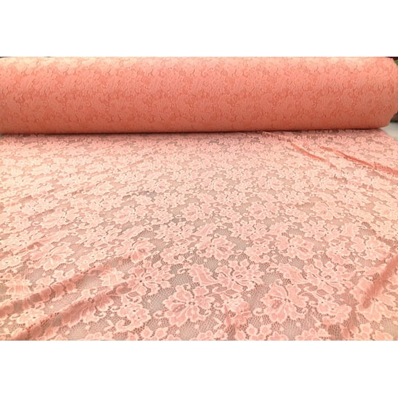 Embroidered Stretch Lace Apparel Fabric Sheer Floral Shrimp Pink UU413