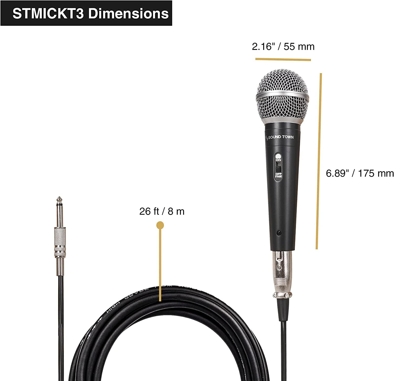 Sound Town 3-Piece Professional Handheld Dynamic Microphone Kit with Carry Case, Mic Clips, 26ft XLR to 1/4" Audio Cables (STMICKT3)