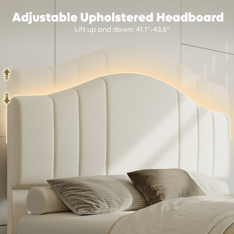 Pinmoco Full Bed Frame, Adjustable Curved Headboard 41.1â