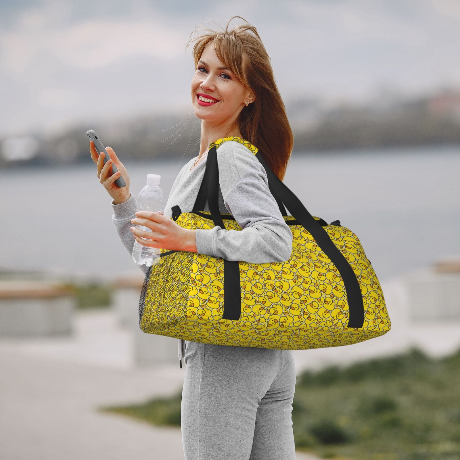 Kuqiui Ducky Cartoon Animal Yellow Print Foldable Travel Duffel Bag Tote Carry on Luggage Bag Personal item Sports Gym Bag Water Resistant Weekender Overnight Bags for Women and Men