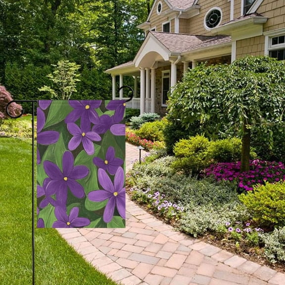 Purple Flower Gouache Painting Garden Flag 12x18 inch Double Sided Outside Yard Decorations for Home Outdoor