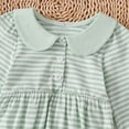 thumbnail image 5 of mgoYE Baby Girl Bubble Romper Long Sleeve Striped Smocked Onesie Bodysuit Infant Outfit Cute Fall Clothes(Green,3-6 Months), 5 of 9