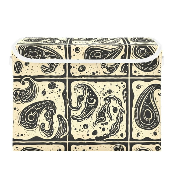 Old Woodcut Style Large Storage Bins with Linen Collapsible Lid Storage Box 16.7 x 12.6 x 11.8in