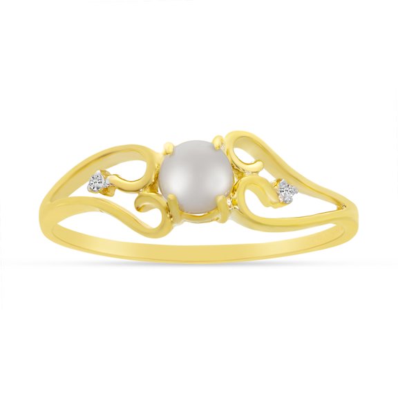14k Yellow Gold Freshwater Cultured Pearl And Diamond Ring
