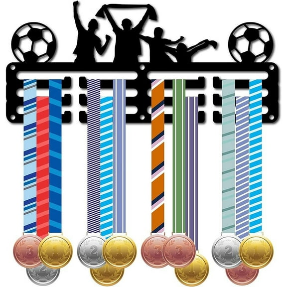 Soccer Medal Holder Medal Hanger Display Rack Sports Metal Hanging Awards Iron Small Mount Decor Awards for Wall Home Badge Race Football Gymnastics Swimming Medalist Black 11.4 x 5.1 Inch