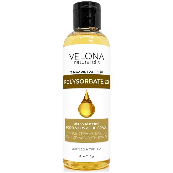 Polisorbato 20 de Velona - 4 oz | Solubilizante de grado alimentario y cosmético | Todo natural para cocinar, cuidado de la piel y bombas de baño