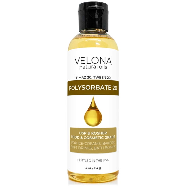 Polisorbato 20 de Velona - 4 oz | Solubilizante de grado alimentario y cosmético | Todo natural para cocinar, cuidado de la piel y bombas de baño