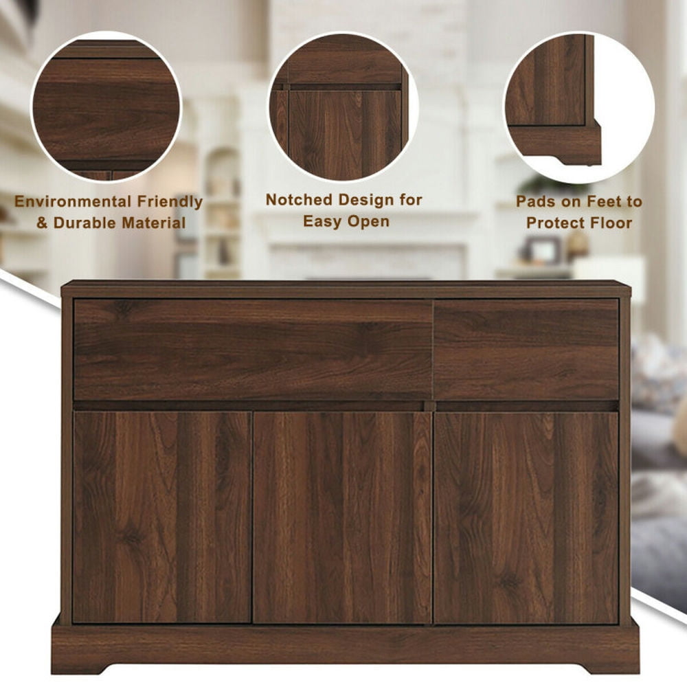 Finihen Kitchen Storage Cabinet, Buffet Sideboard, Storage Buffet Sideboard with 2 Drawers and 2 Cabinets, for Dining Room, Kitchen, Living Room, Walnut Finihen Kitchen Storage Cabinet, Buffet Sideboard, Storage Buffet Sideboard with 2 Drawers and 2 Cabinets, for Dining Room, Kitchen, Living Room, Walnut