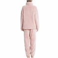 thumbnail image 4 of Riecok Womens Fleece Pajama Sets Long Sleeve Tops and Elastic Waist Pants Solid Comfortable Soft Sleepwear, 4 of 8