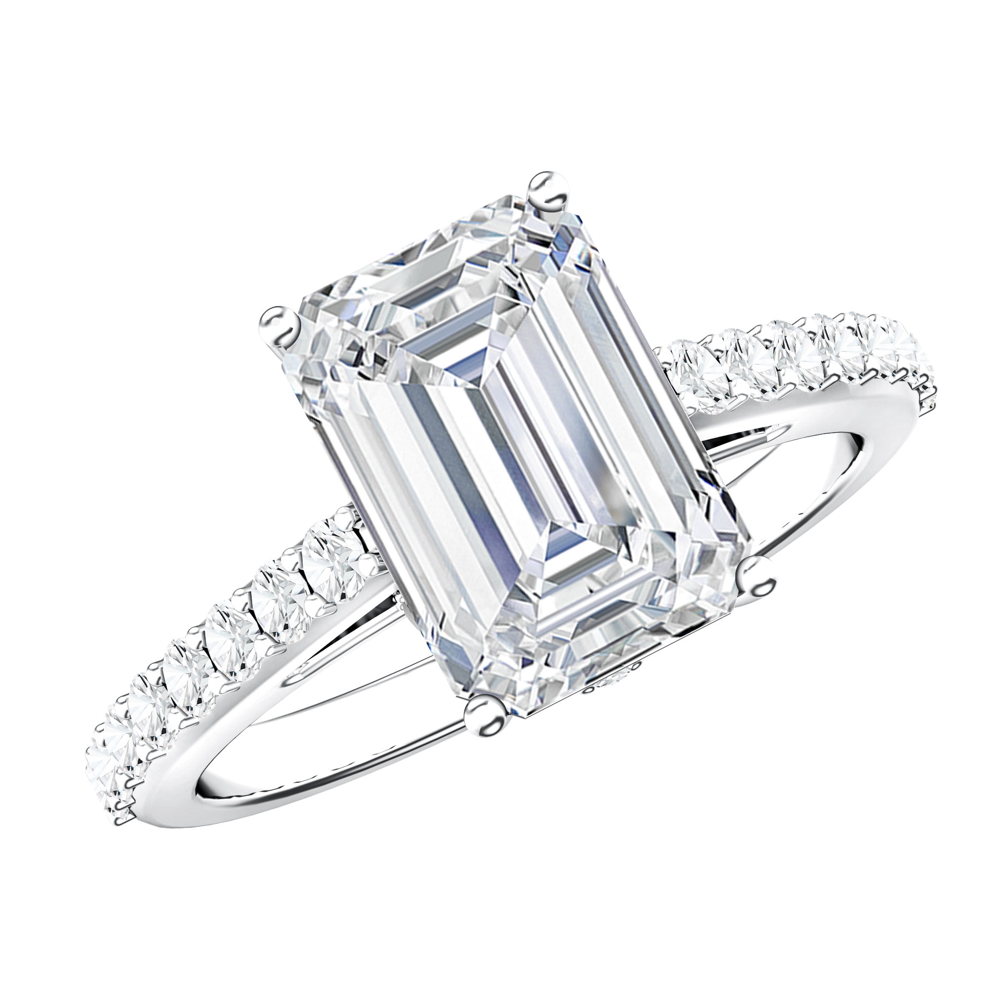 Rosec Jewels IGI Certified Lab Grown Diamond Emerald Cut Engagement Ring 3 Carat (E-VS1 Quality) - Diamond Ring with Hidden Halo, 925 Sterling Silver, US 4.00