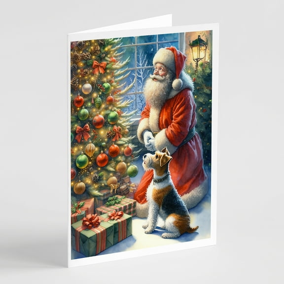 Fox Terrier and Santa Claus Greeting Cards Pack of 8 7 in x 5 in