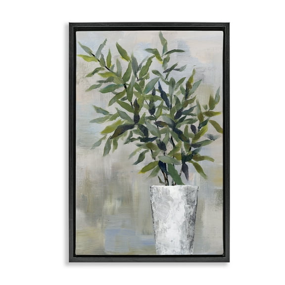 Stupell Industries Splayed Plant Leaves Plants & Flowers Painting Black Floater Framed Canvas Art Print Wall Art, 17 x 25