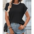 thumbnail image 6 of Women'S Ribbed Sweater Crew Neck Short Sleeve Loose Fit Knit Pullover Tops Black L, 6 of 9