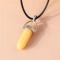 thumbnail image 1 of Natural Stone Quartz Lapis Opal Amethyst Pink Crystal Stone Hexagonal Column Pendant Necklaces Leather Chain Bullet Necklace, 1 of 5