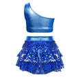 thumbnail image 6 of sususu Girls Outfits 2 piece Sequin Performance Two Piece Outfit Stretchy Comfort Fit Dance Top And Skirt For Parties And Shows,Blue,10-11 Years, 6 of 6