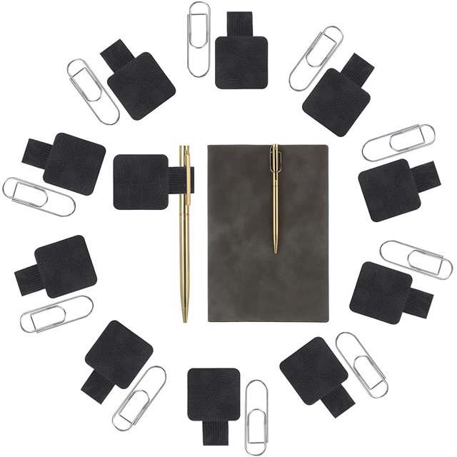 20 Pieces Pen Loop Holder and Pen Clip Set, Include Self-Adhesive Notebook Pen Loop Holder Leather Pen Elastic Loop and 10 Stainless Steel Pencil Clip for Notebook Journal Planner Tablet Case Calendar