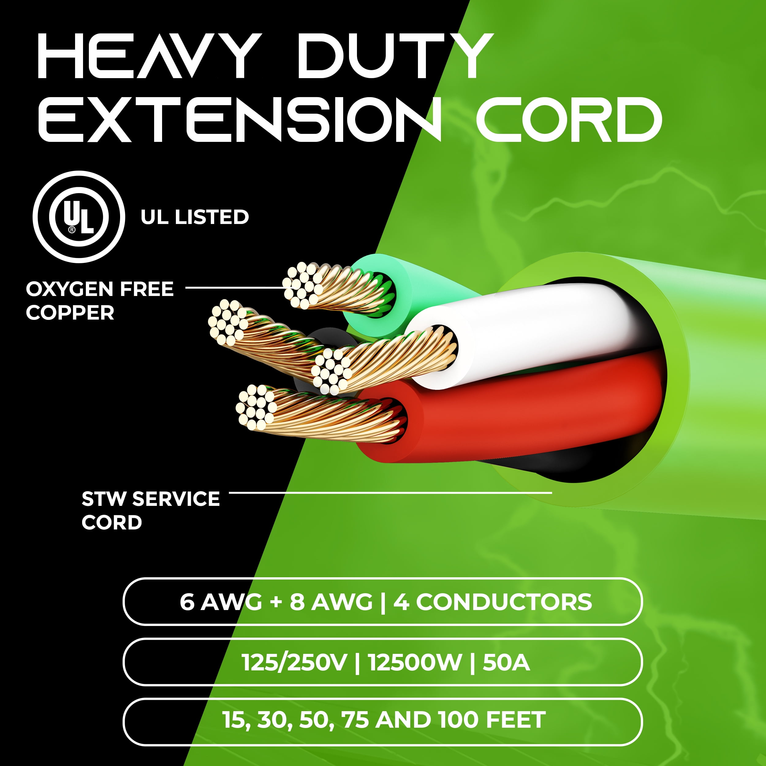 GearIT 50-Amp Extension Cord for RV and EV (10 ft) 4-Prong 250-Volt, Tesla Model 3/S/X/Y, NEMA 14-50P to 14-50R 6/3, 8/1 STW AWG Gauge Outdoor Auto Power Cord - 10 Feet